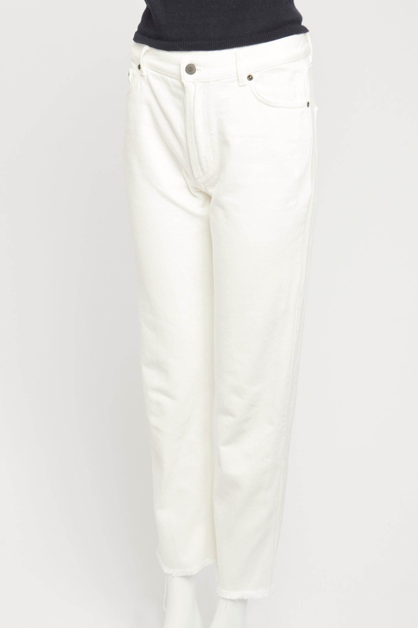 White Cotton Phoebe Preowned Raw Finish Straight Leg Jeans