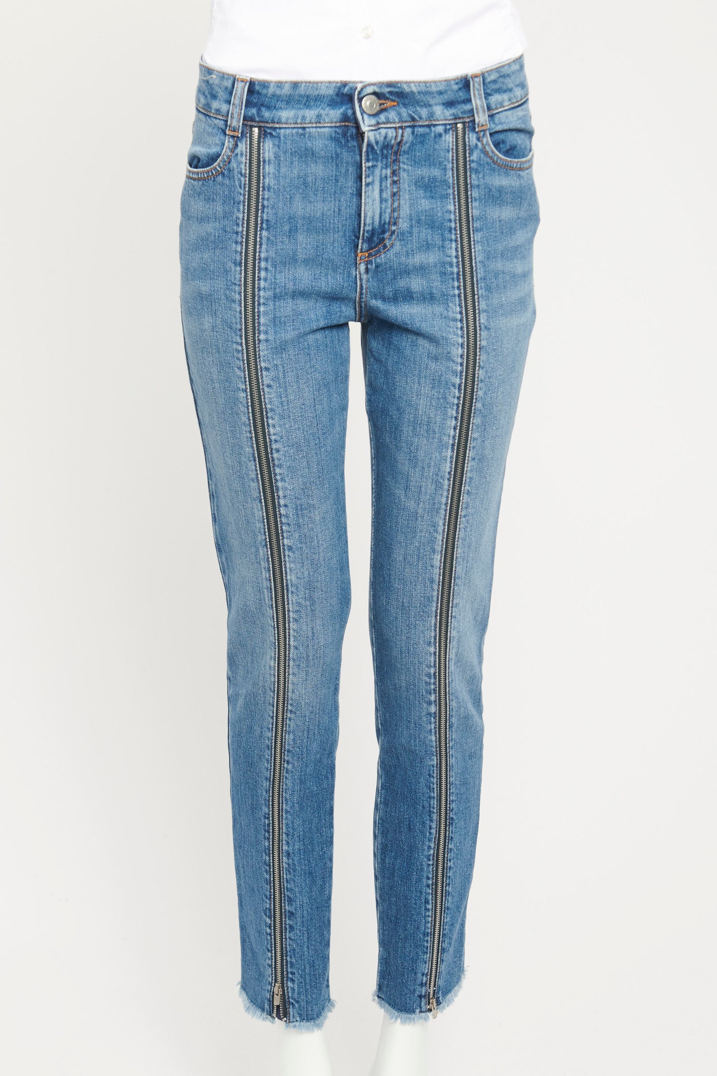 Zip Front Blue Denim Preowned Jeans