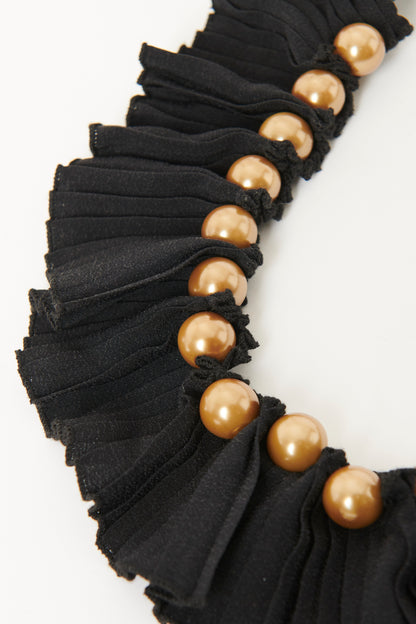 Black Satin Preowned Ruffled Pearl Necklace