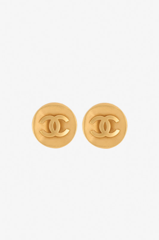 Vintage Chanel Gold Plated Round Clip-On Earrings