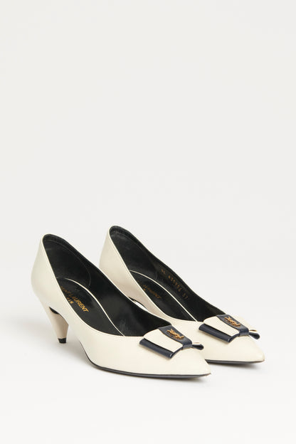 2020 Off-White Leather Preowned Anais Bow Kitten Pumps