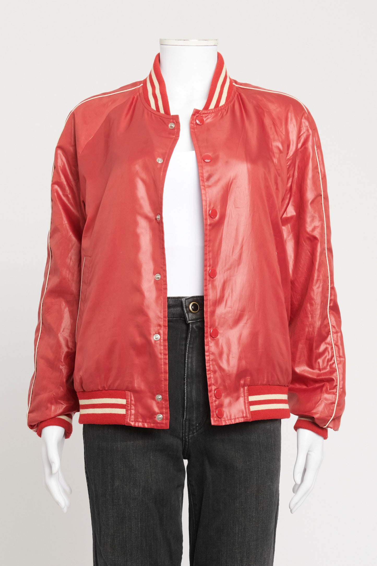 Red Polyester Preowned Bomber Jacket