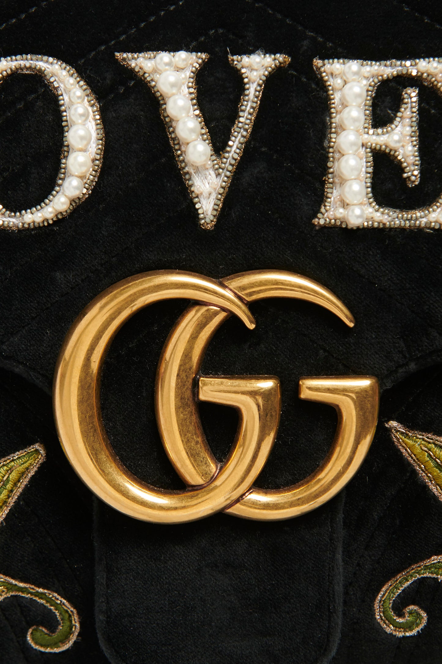 Black Velvet Preowned Marmont Matelassé Embroidered Crossbody Bag