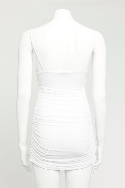 White Ruched Preowned Mini Slip Dress