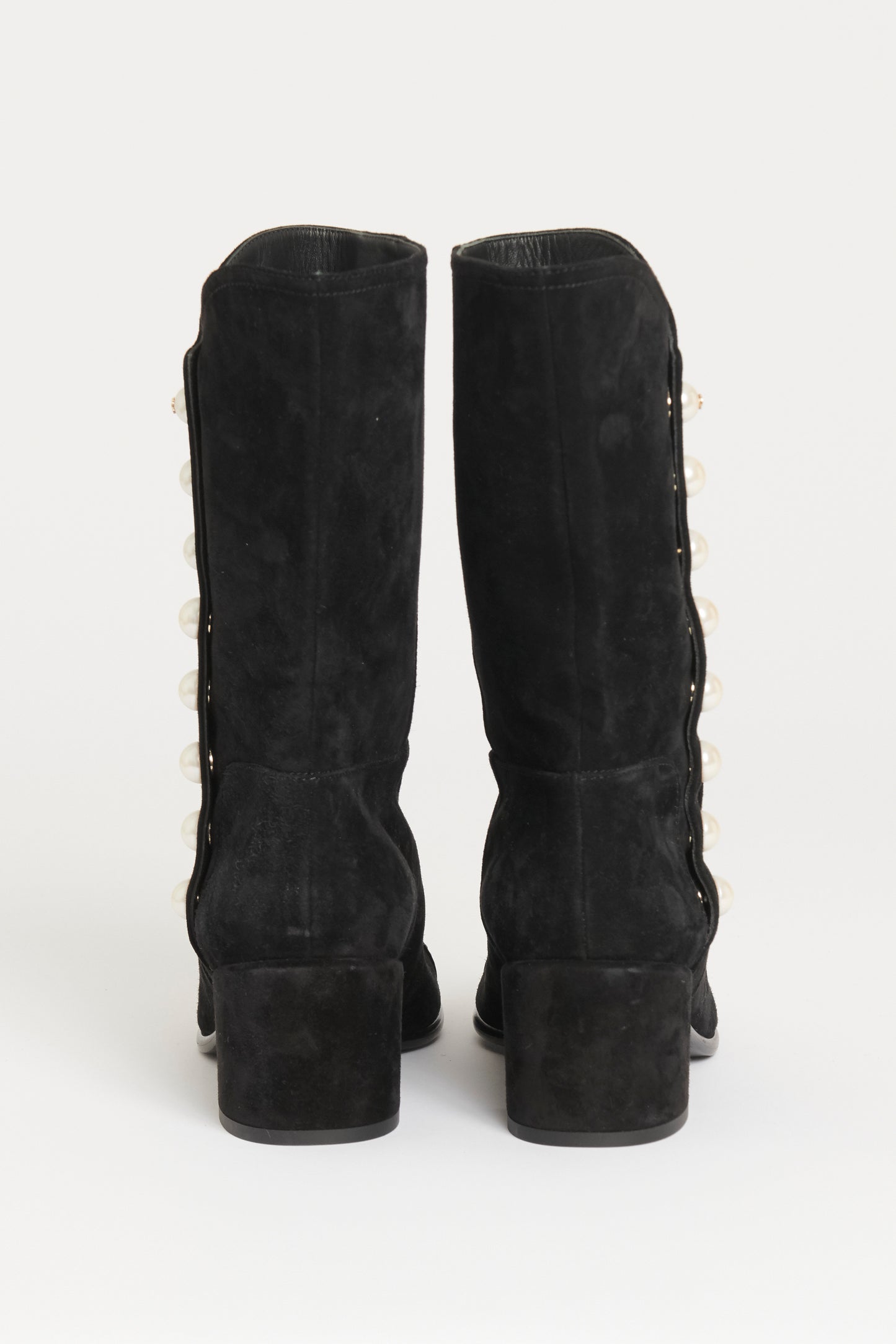 Black Suede Preowned Button Up Pearl Boots