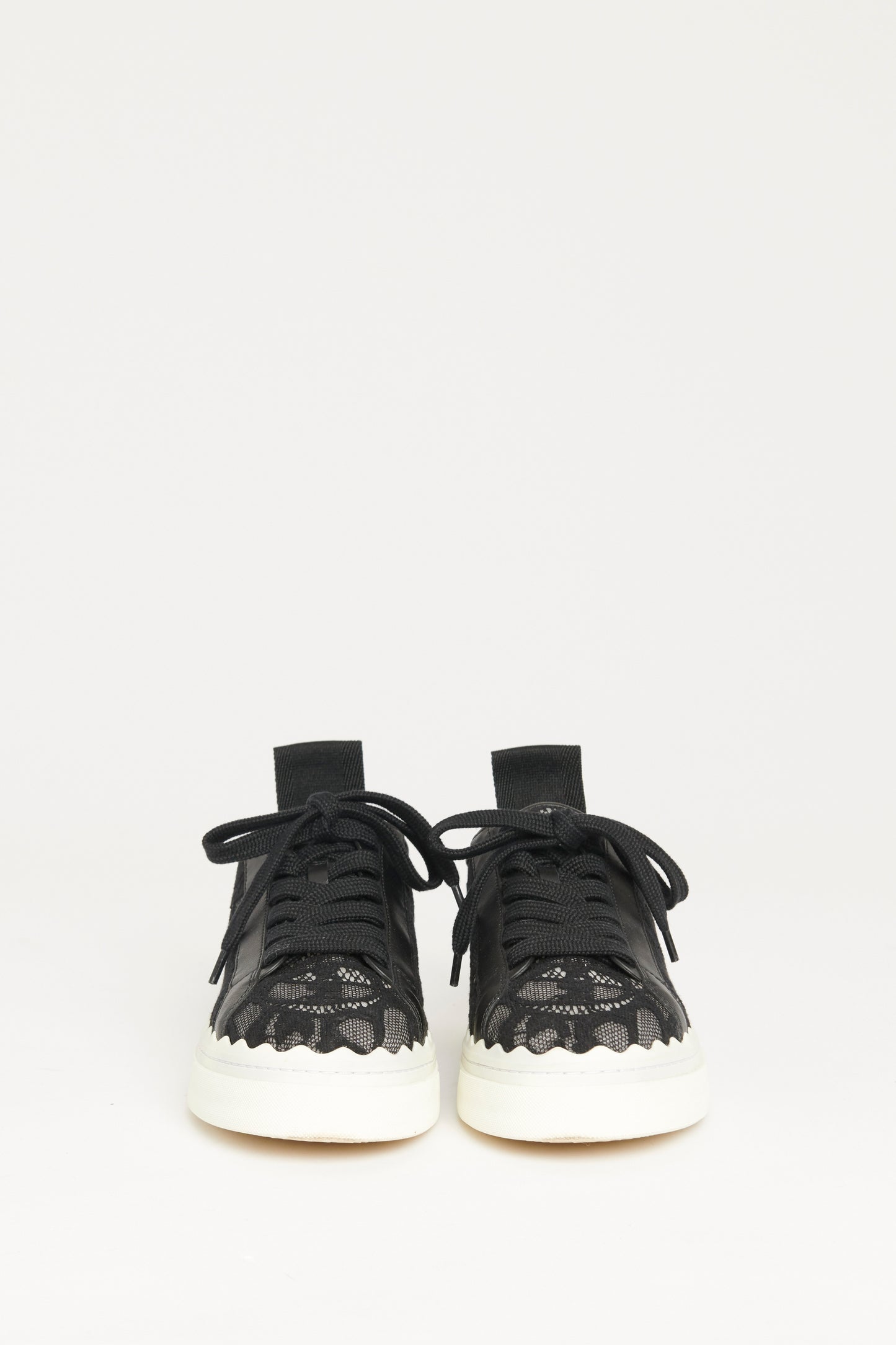 Black Lace Preowned Lauren Scalloped Sneakers