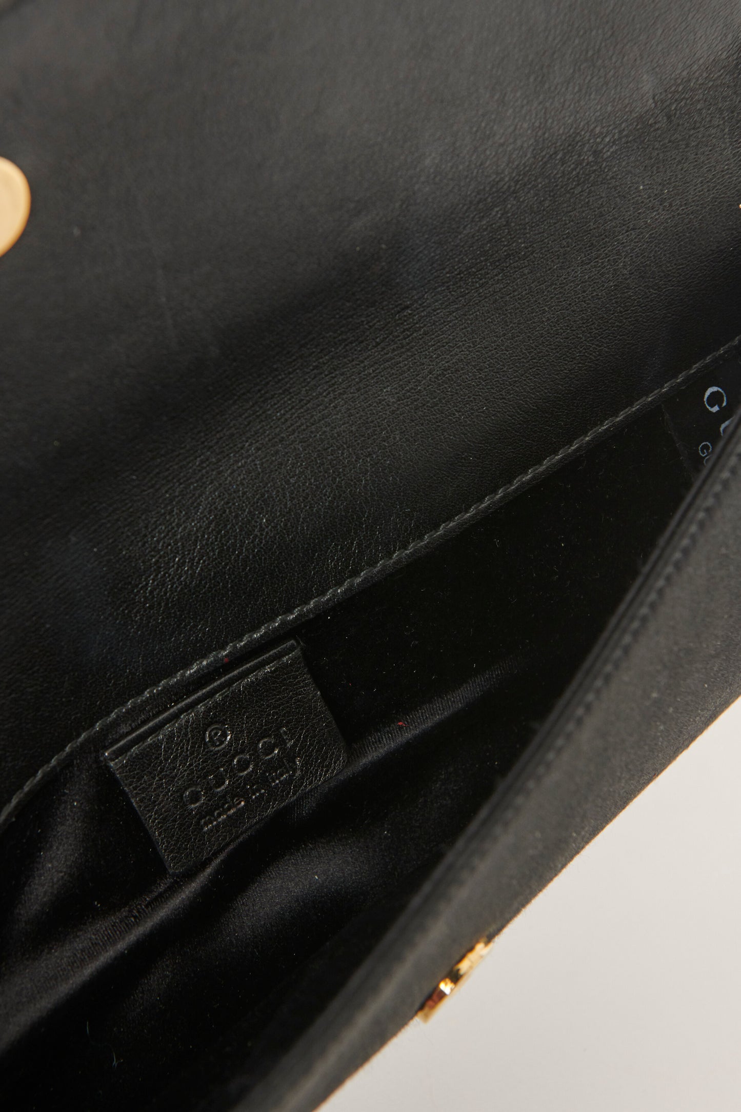 Black Satin Preowned Signature Clutch Bag