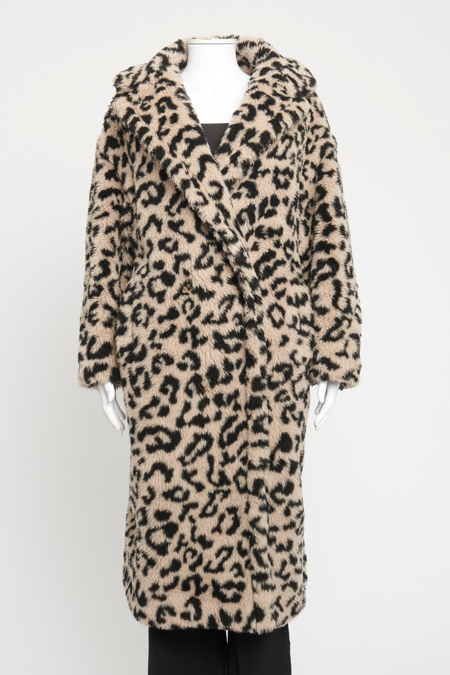 Taupe Wool Blend Preowned Icon Edy Teddy Leopard Coat