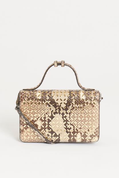 Taupe Snakeskin Preowned Oum Perforated Crossbody Bag