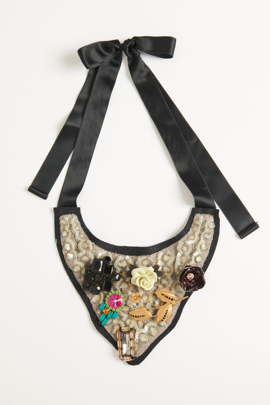 2009 Black Embellished Preowned Bib Necklace