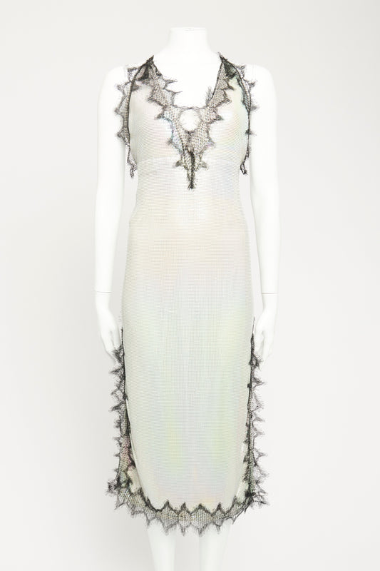 Iridescent Chainmail Preowned Eyelash Lace Midi Dress