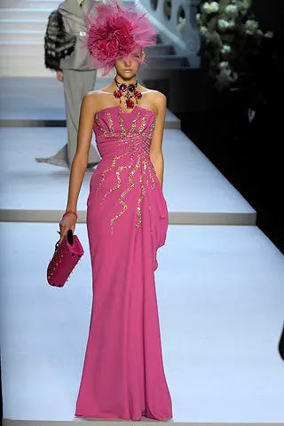 Pink Strapless Embellished Wool Gown