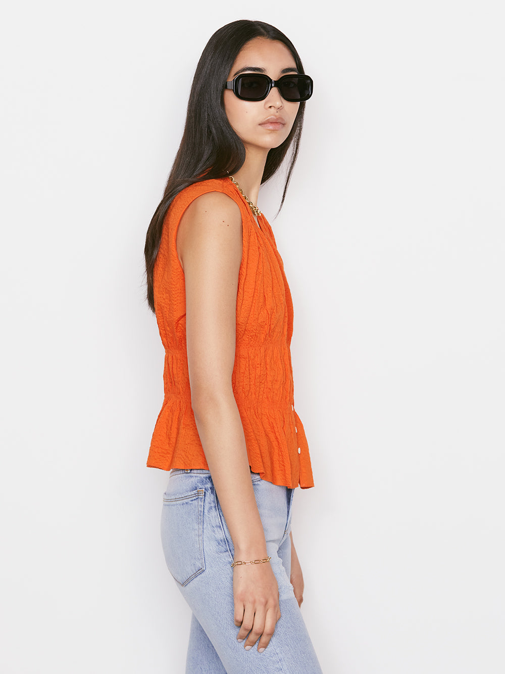 Ruched V-Neck Sleeveless Blouse