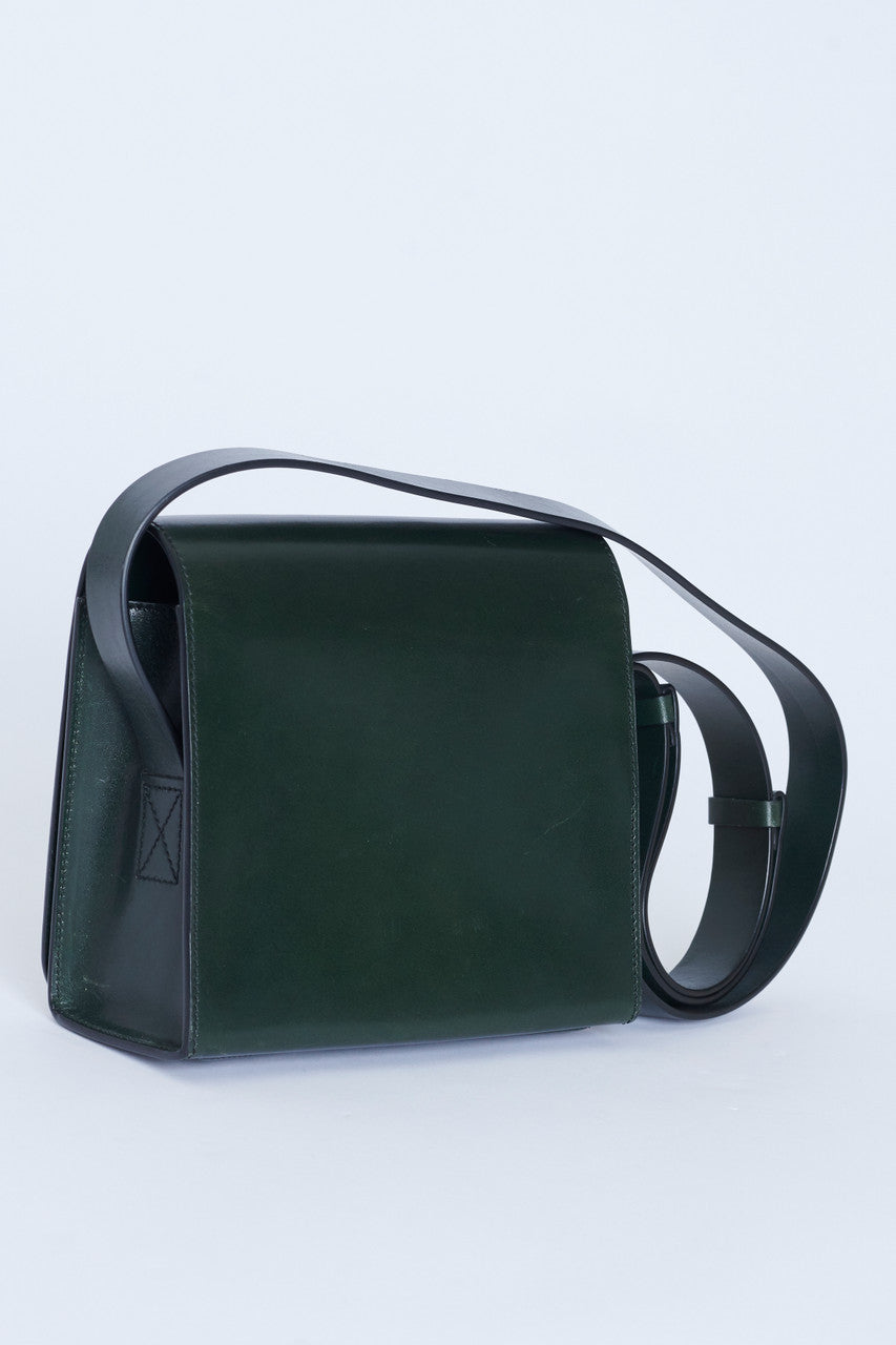 Green Leather Preowned Crossbody Camera Bag
