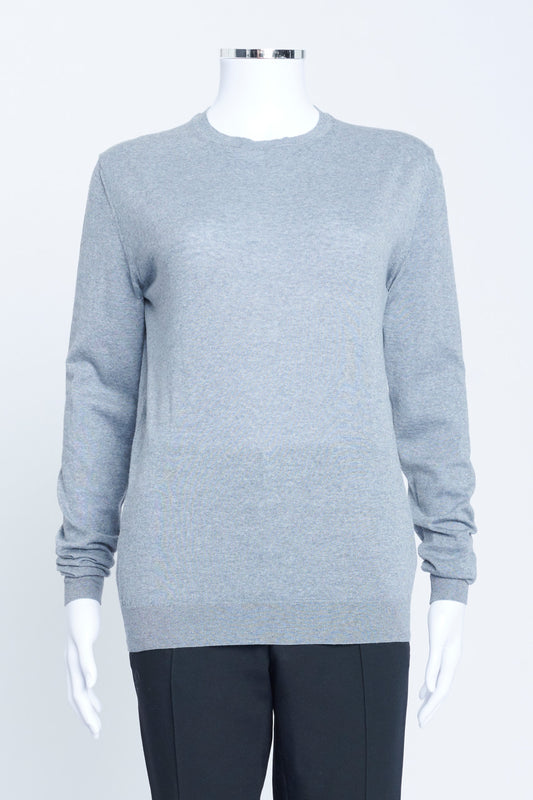 Light Melange Grey Virgin Wool Round Neck Preowned Jumper