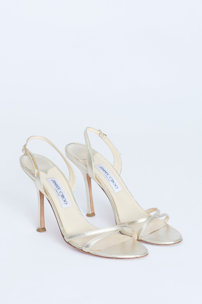 Gold Leather Jasmine Strappy Preowned Slingback Sandals