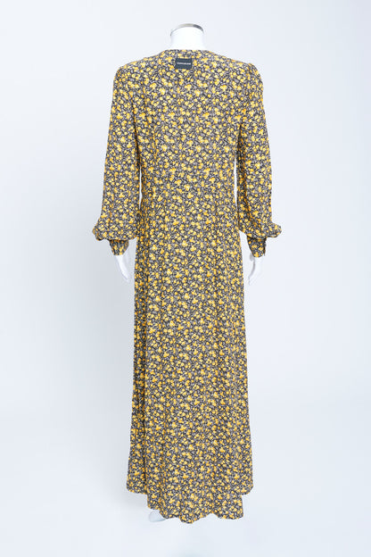 Yellow Floral Print Long Sleeve Maxi Dress