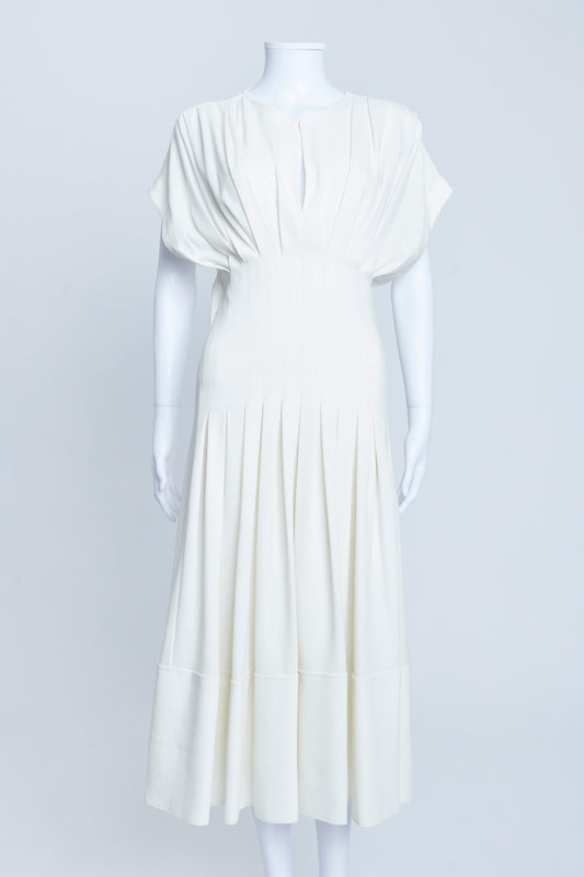 Off-White Textured Crepe Fitted Waist Dress