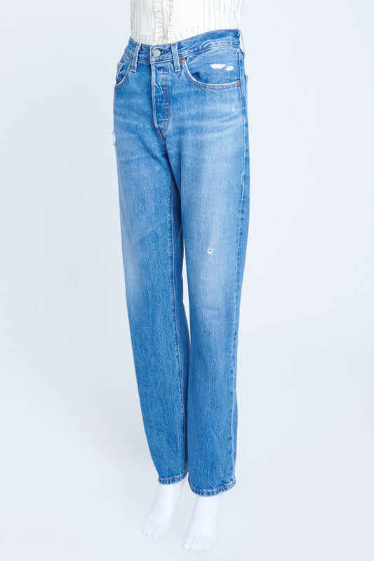 Levi's x Amber Valletta's own 501 Mid Blue Distressed Jeans