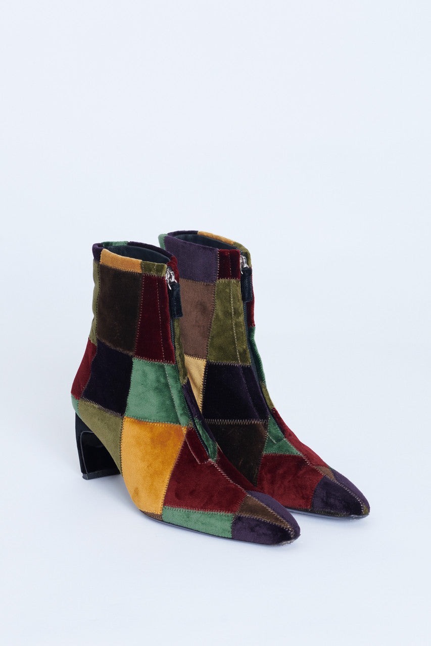 Multicoloured Velvet Patchwork Preowned Ankle Boots