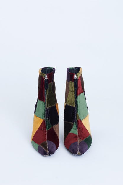 Multicoloured Velvet Patchwork Preowned Ankle Boots