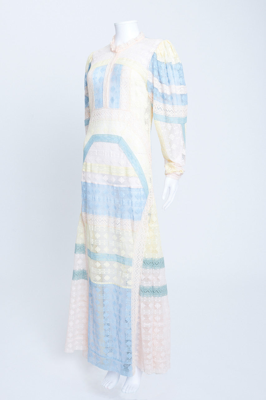 Pastel Sheer Lace Maxi Dress With Victorian Sleeves