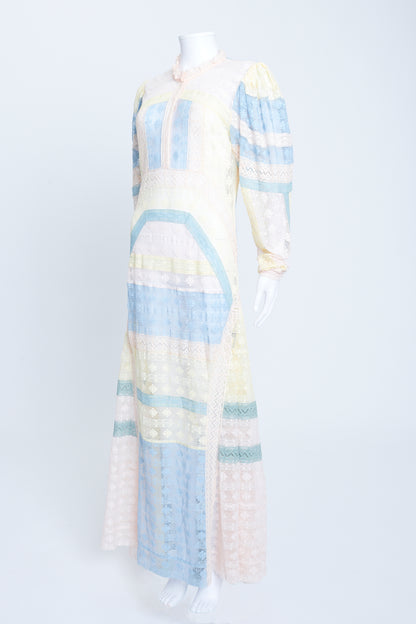 Pastel Sheer Lace Maxi Dress With Victorian Sleeves