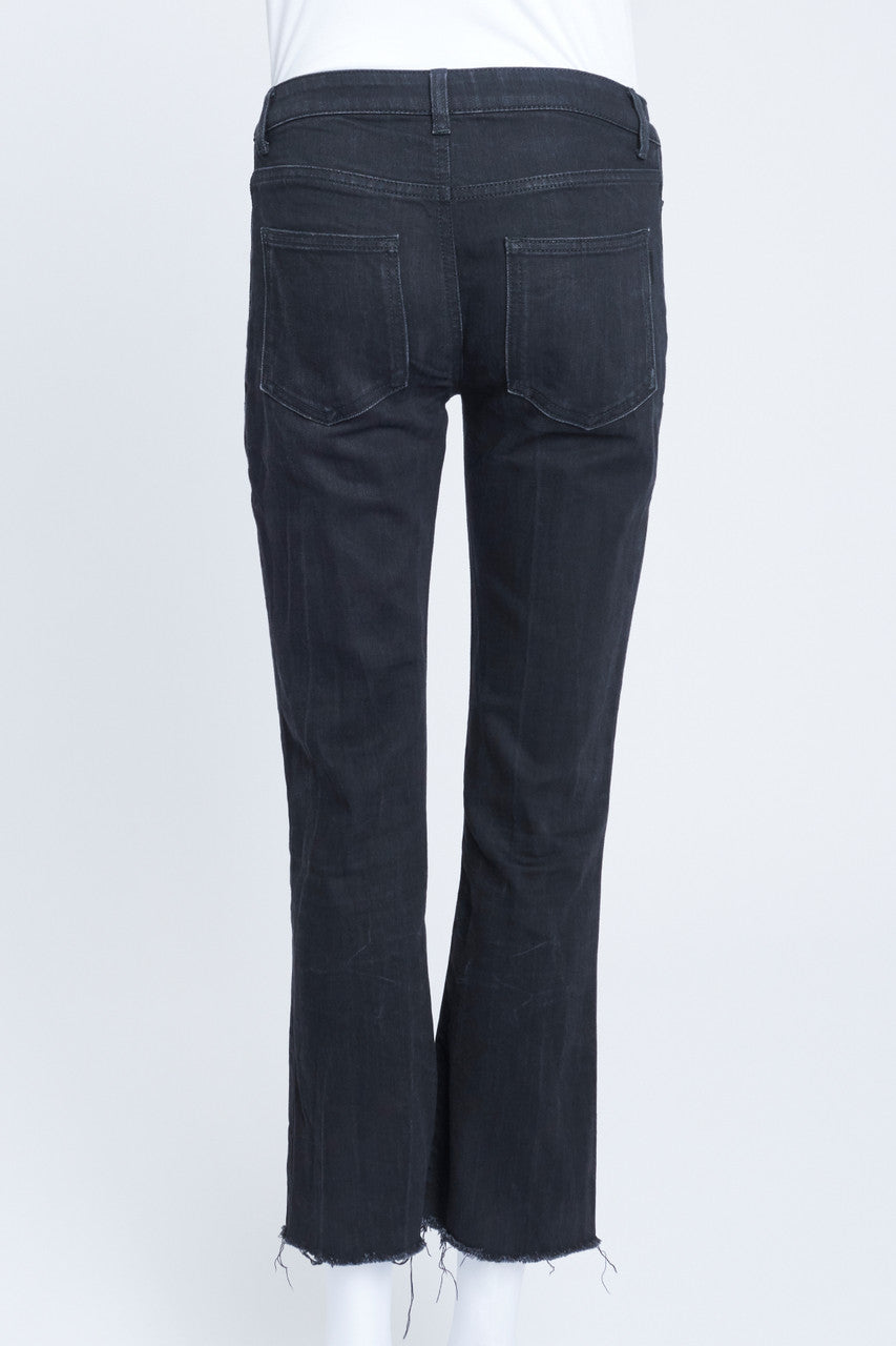 Black Denim Cropped Frayed Hem Jeans