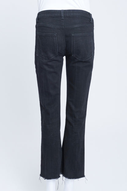 Black Denim Cropped Frayed Hem Jeans