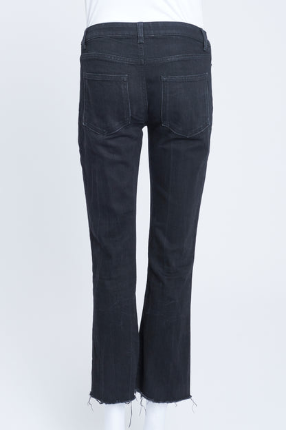 Black Denim Cropped Frayed Hem Jeans