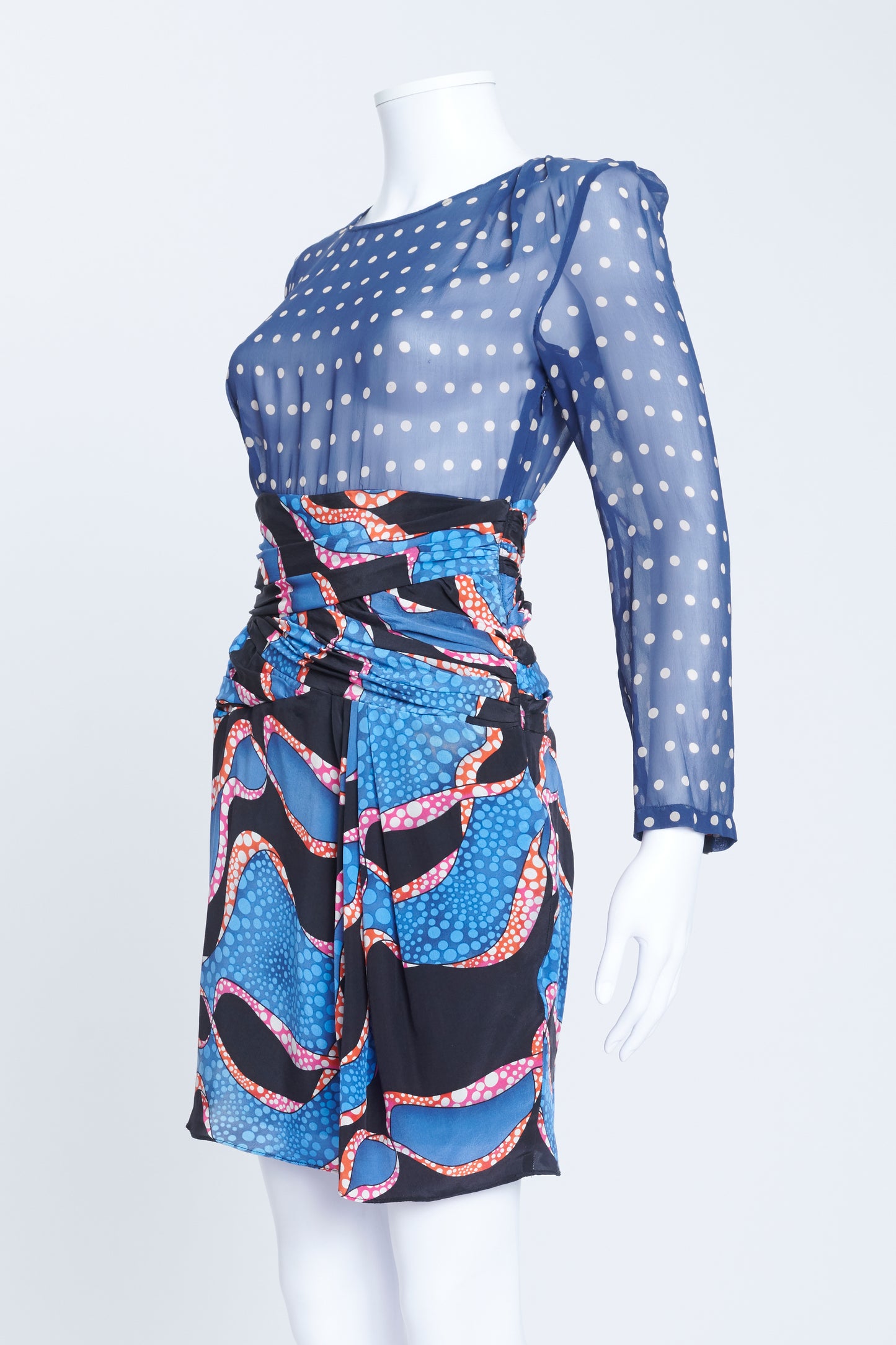 Blue Silk Printed Above The Knee Dress