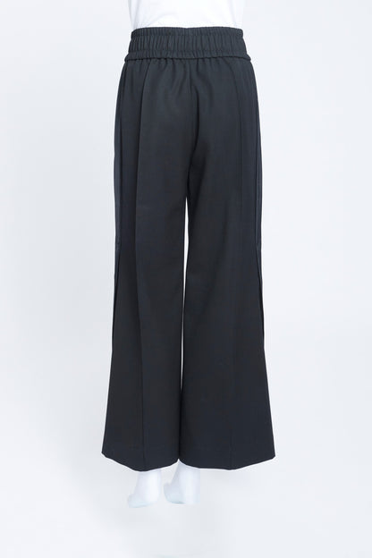 Black Wool Wide Leg Trousers With Poppers