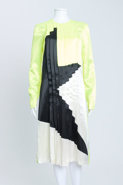 Neon Satin Star Print Pleated Spring 2011 Midi Dress