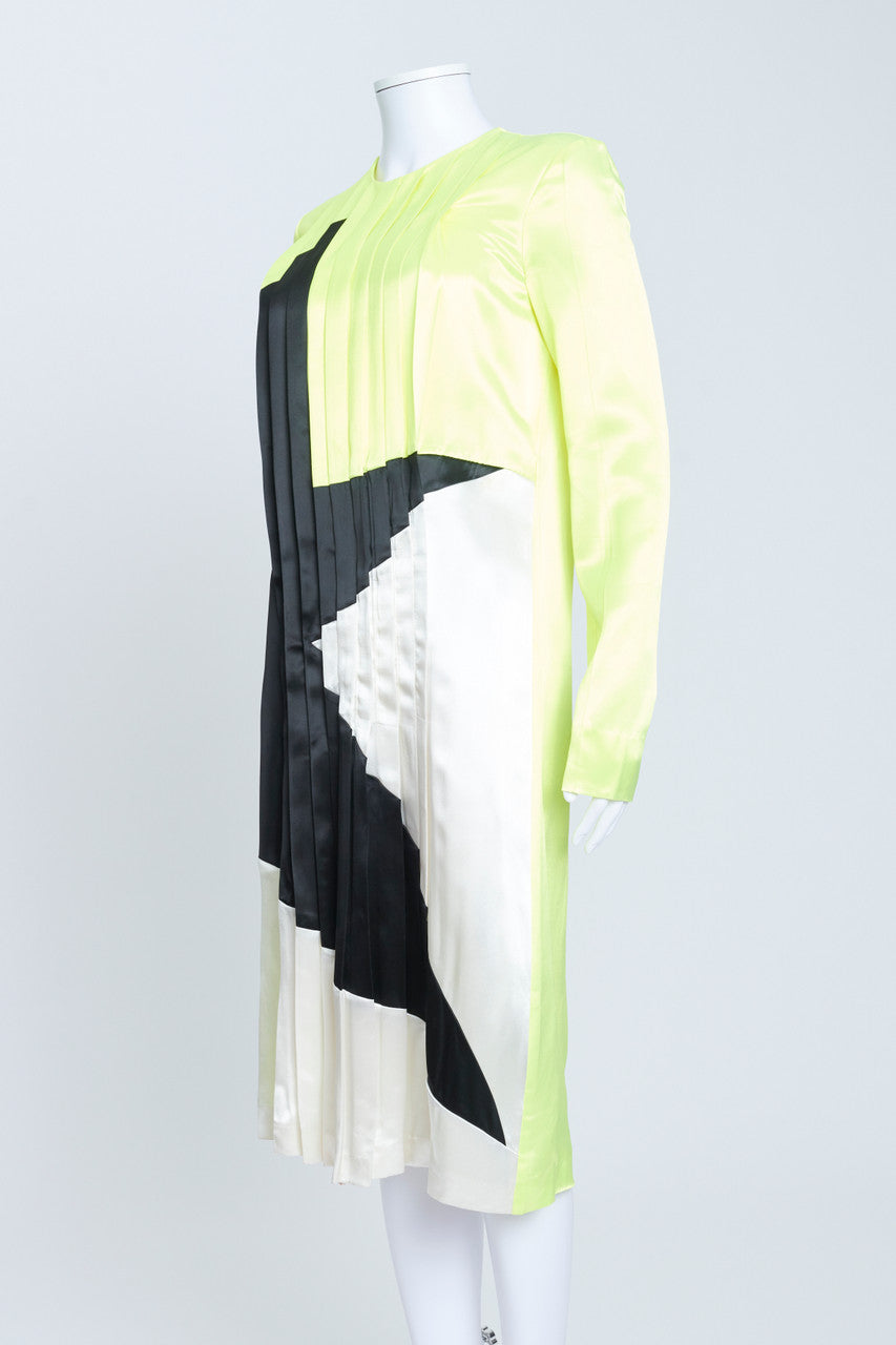 Neon Satin Star Print Pleated Spring 2011 Midi Dress