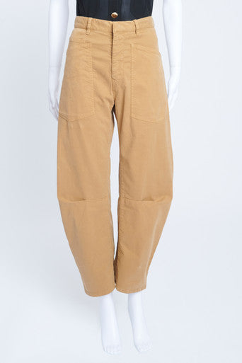 Camel Cotton Shon High Rise Cropped Trousers