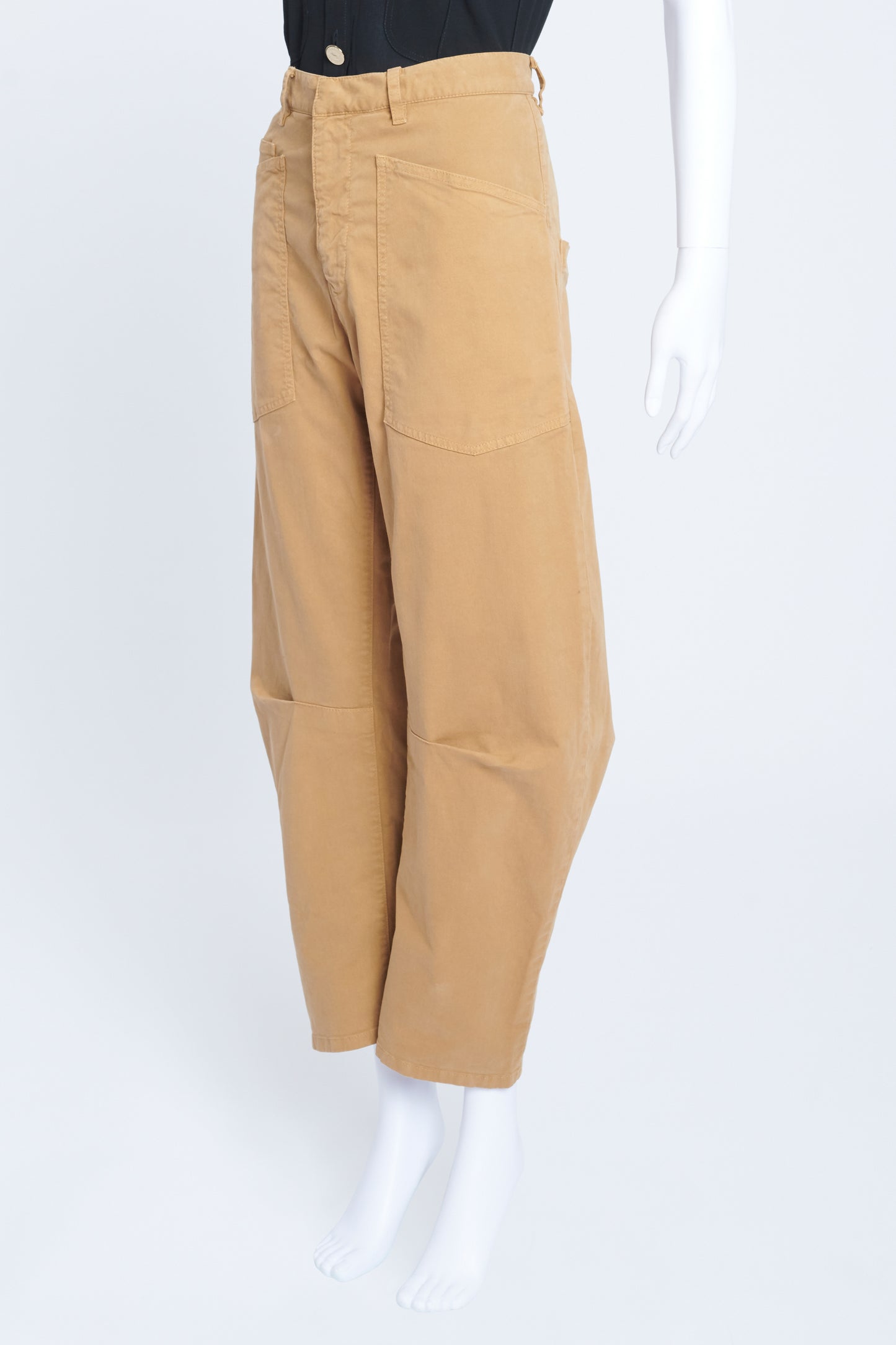 Camel Cotton Shon High Rise Cropped Trousers