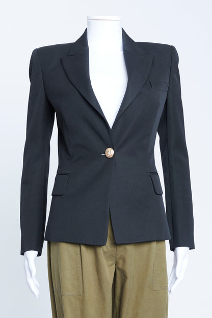 Black Wool Cropped Blazer With Structured Shoulders
