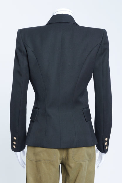 Black Wool Cropped Blazer With Structured Shoulders