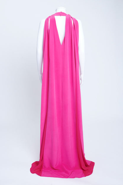 Pink Silk High Neck Floor Length Gown