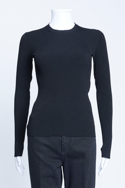 Black Rib-Knit Crew Neck Preowned Top