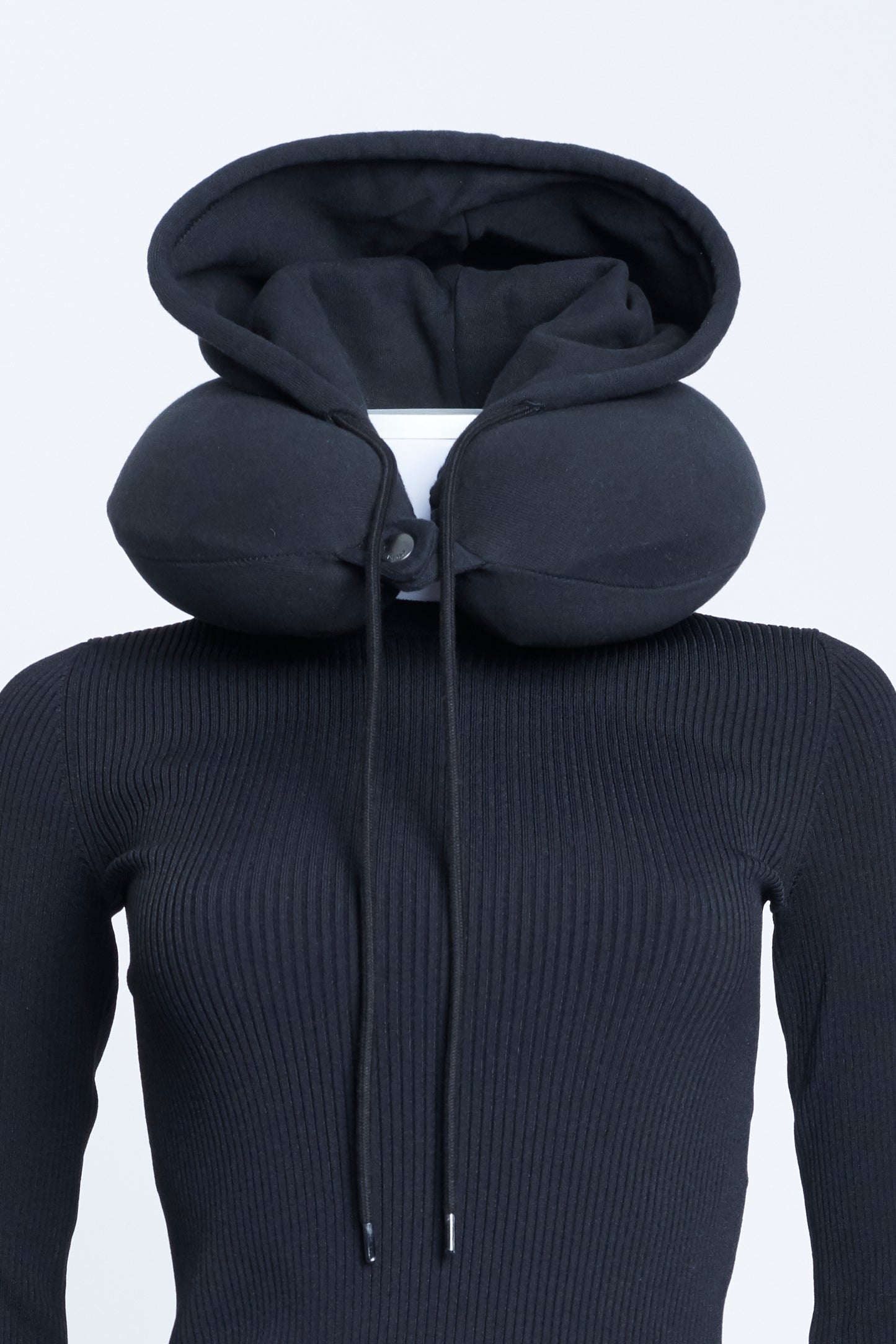 Black Fleece Lined Travel Pillow With Hood