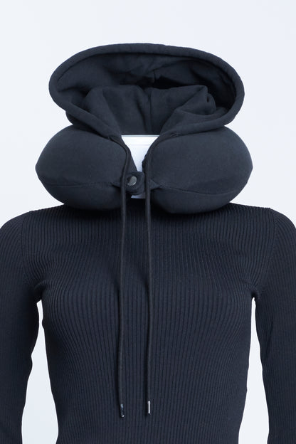 Black Fleece Lined Travel Pillow With Hood