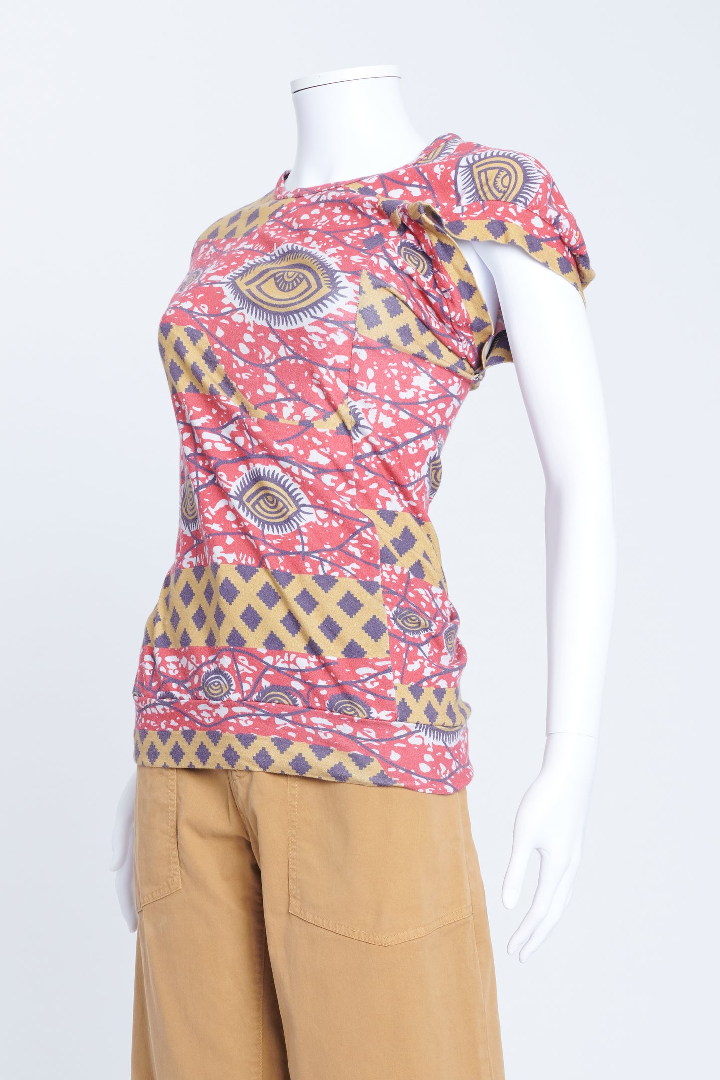 Red Cotton Jersey Top With Eye Print