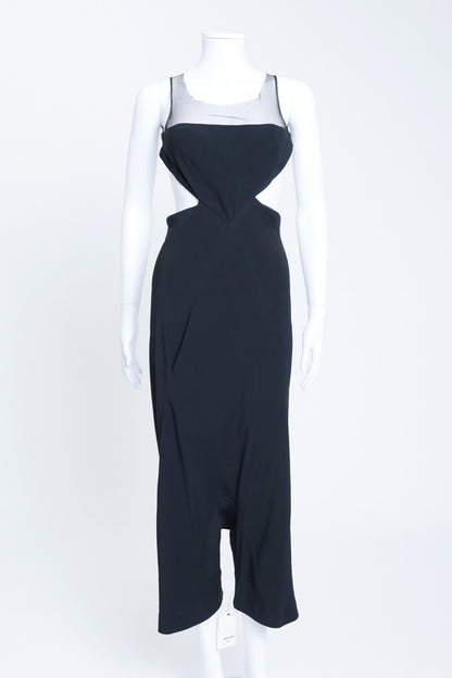 Black Crepe Jumpsuit With Mesh Paneling