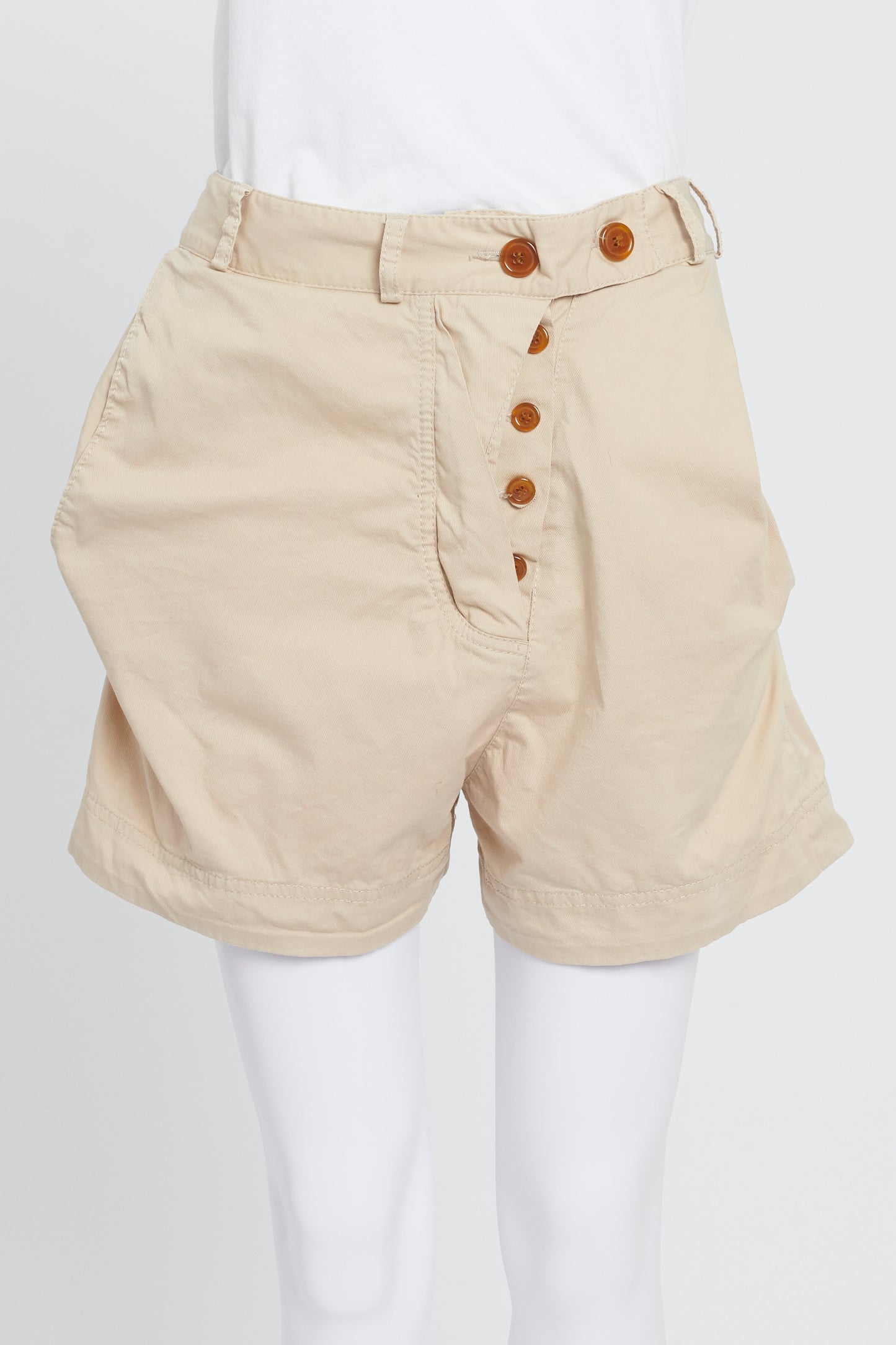Beige Cotton High Waisted Shorts