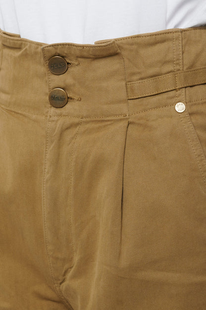 Khaki High-Rise Chino Trousers With Large Pocket Detailing