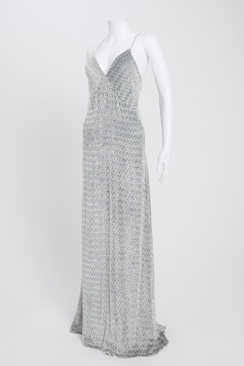 Silver Printed Evening Gown