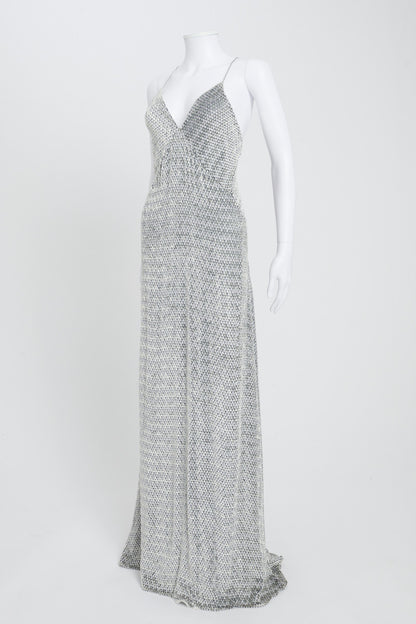 Silver Printed Evening Gown