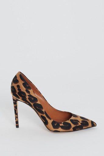 Brown Leopard Print Preowned Court Shoe With Gold Hardware
