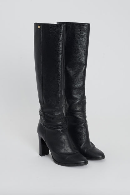 Black Knee-High Leather Heeled Boots